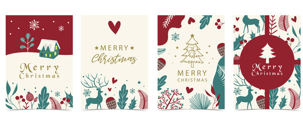 collection of winter background set with tree,raindeer,flower,leaves.editable vector illustration fo