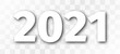 Number 2021. New 2021 year headline. White isolated numbers with transparent shadow on checkered background