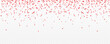 Christmas, Valentines day red confetti on transparent background. Falling shiny glitter. Festive party design elements.
