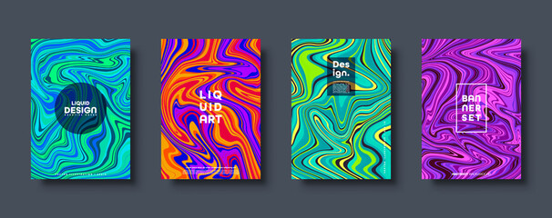 Colorful abstract geometric background. Liquid dynamic gradient waves. Fluid marble texture. Modern covers set. Vector illustration.