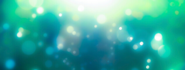 Wall Mural - abstract blue and green bokeh background - christmas or spring concept - blurred bokeh circles