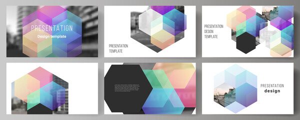 Poster - Vector layout of the presentation slides design business templates, multipurpose template with colorful hexagons, geometric shapes, tech background for presentation brochure, brochure cover, report.