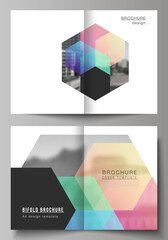 Poster - vector layout of two a4 format cover mockups design templates with abstract shapes and colors for bi