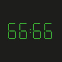 Black Background Of Electronic Clock With Four Green Numbers And Datum 66:66 - Repeating Sixty Six