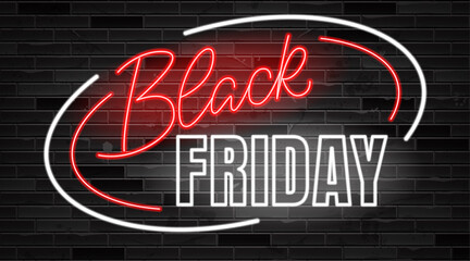 Wall Mural - Black Friday lettering. Ad, poster, sign board design layout. Neon effect sign board