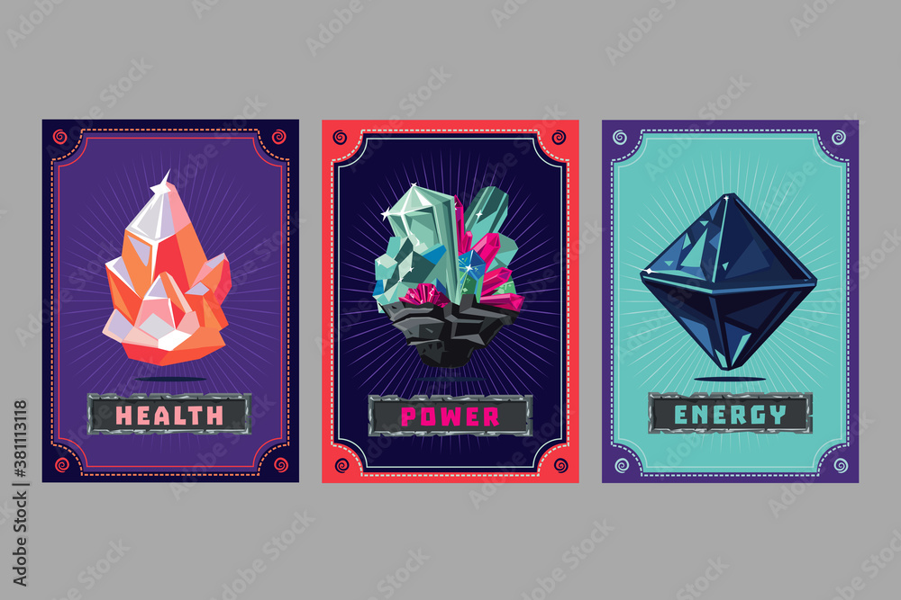 Card deck. Collection game art. Fantasy ui kit with magic items. User ...