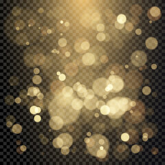 Wall Mural - effect of color bokeh circles. christmas glowing warm golden glitter element. vector illustration is