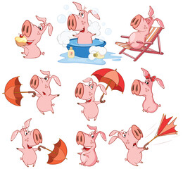 Sticker -  Illustration of a Cute Cartoon Character Pig for you Design and Computer Game