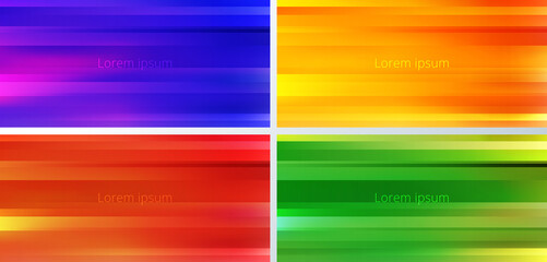 Set of abstract yellow, blue, red, green and orange gradient color blurred motion background