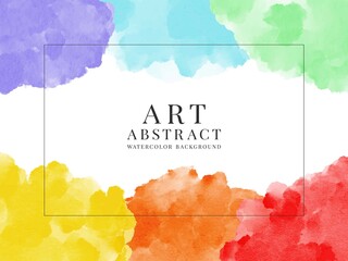 Abstract watercolor art background colorful paint splash and spots with frame for text in grange style. Design template for banner, posters, cards, landing, social media, printing. Vector illustration