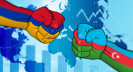 Wall Mural - Conflict between Azerbaijan and Armenia. Azerbaijan–Armenia relations. Azerbaijan versus Armenia. Strained relations between Azerbaijan and Armenia.