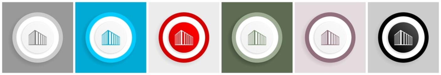 Fototapete - Modern design office building icon set, colorful flat design vector illustrations in 6 options for web design and mobile applications