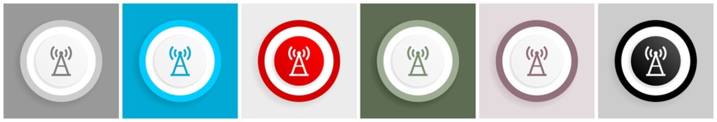 Aufkleber - Antenna, signal icon set, colorful flat design vector illustrations in 6 options for web design and mobile applications