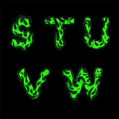 Slimy vector Letters set. Part 4 of 5. Letters S T U V W. Green symbols for Halloween and spooky decorations. 