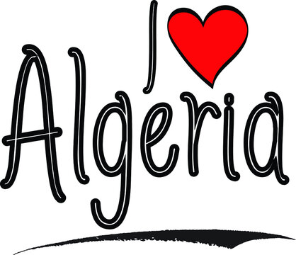 I Love Algeria Country Name Calligraphy Black Color Text on White Background