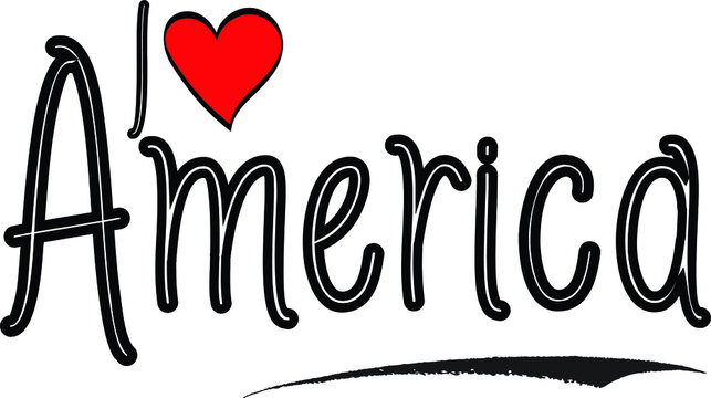 I Love America Country Name Calligraphy Black Color Text on White Background