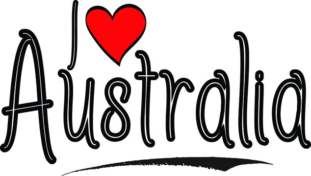 I Love Australia Country Name Calligraphy Black Color Text on White Background