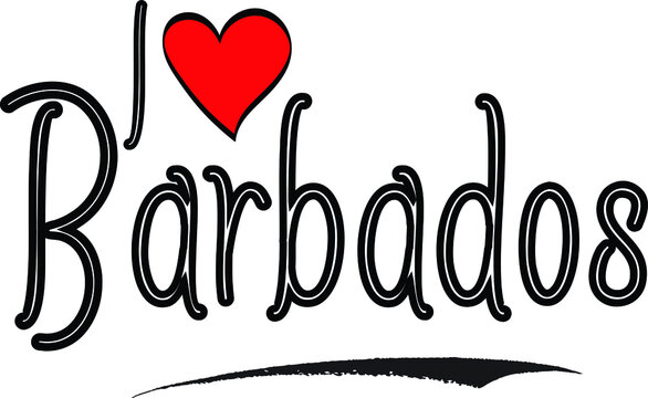 I Love Barbados Country Name Calligraphy Black Color Text on White Background