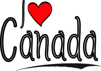 Fototapete - I Love Canada Country Name Calligraphy Black Color Text on White Background