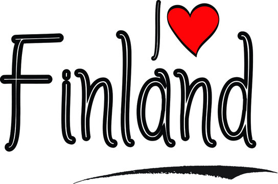I Love Finland Country Name Calligraphy Black Color Text on White Background