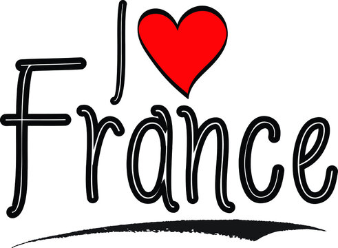 I Love France Country Name Calligraphy Black Color Text on White Background
