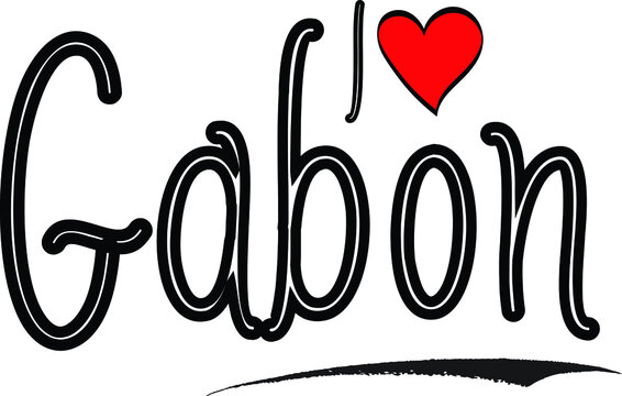 I Love Gabon Country Name Calligraphy Black Color Text on White Background