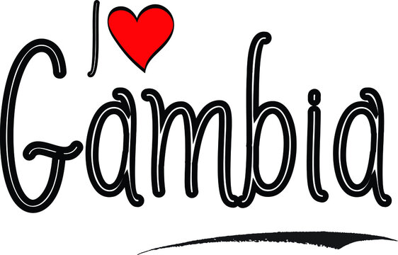 I Love Gambia Country Name Calligraphy Black Color Text on White Background