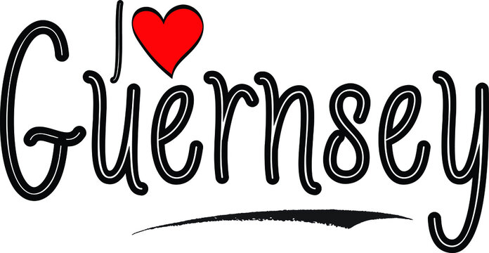 I Love Guernsey Country Name Calligraphy Black Color Text on White Background