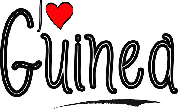 I Love Guinea Country Name Calligraphy Black Color Text on White Background