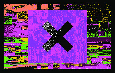 Poster - Abstract technology background with random pixel noise and cross in the middle of the geometric composition.
