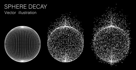 Fototapete - Set of vector spheres. Disintegration of the sphere. Vector illustration.