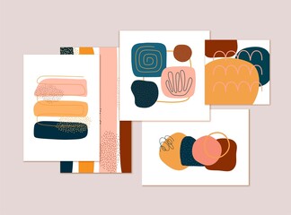 Sticker - Set of cards, posters, backgrounds with abstract compositions. Contemporary art design.