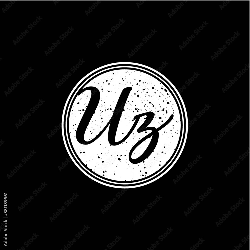 U Z Initial Handwriting In Black and White Circle Frame Design Stock ...