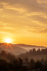 Canvas Print - Beautiful sunrise in the Carpathian mountains in autumn