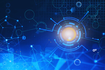 Poster - Futuristic network interface over blue background