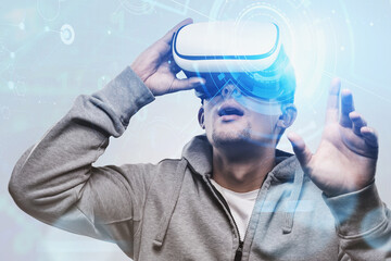 Poster - Young man using VR glasses