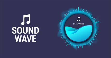 Aufkleber - Circle spiral sound wave with rhythm line and dynamic motion effect. Abstract circle Voice assistant. Sound wave for microphone voice or sound recognition. AI assistant. Vector wave flow equalizer