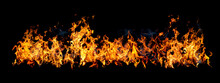 Fire Flames On Black Background, Isolated.  Wall Of Fire