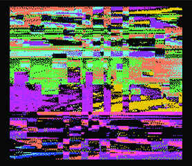 Poster - Glitch datamoshing camera effect. Retro VHS background like in old video tape rewind or no signal TV screen. Vaporwave and retrowave style vector illustration.