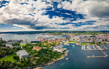 Wall Mural - Drone view of Kristiansand and Kvadraturen from Oderoya, Norway