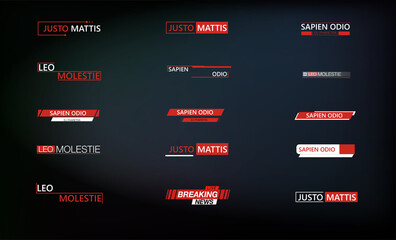 Wall Mural - Callouts texts,titles Title call out labels callout marketing boxes lower third bars, TV broadcast tags. Futuristic set frame or advertising communication. Vector illustration