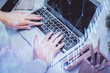 © peshkova - Multi exposure of woman hands typing on computer and forex chart hologram drawing. Stock market analysis concept.