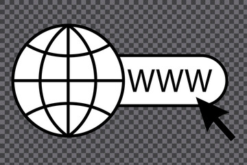 Aufkleber - Website icon. Internet network symbol. Black online presence sign. Earth with cursor and letters. Vector illustration. Stock image.