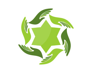 Wall Mural - circular helping hands with green star inside