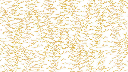 Handdrawed outline pattern from Christmas trees. New years poster, headers for website. Vector illustration.