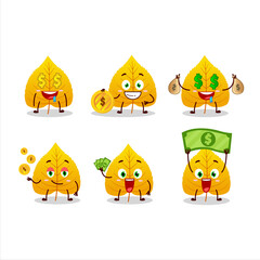 Sticker - Yellow dried leaves cartoon character with cute emoticon bring money