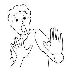 Poster - Young man showing palm as stop sign, stay, hold or rejection gesture