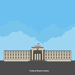 Facade of a bank building. The Old Federal Reserve Bank of San Francisco Building, now known as the Bently Reserve. San Francisco downtown, San Francisco, California. Flat style vector illustration