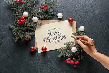 Beautiful greeting card for Christmas celebration on dark background