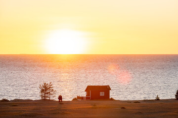 Wall Mural - Beaches and dunes of Hiekkäsärki beach in Kalajoki, Finland, during sunset